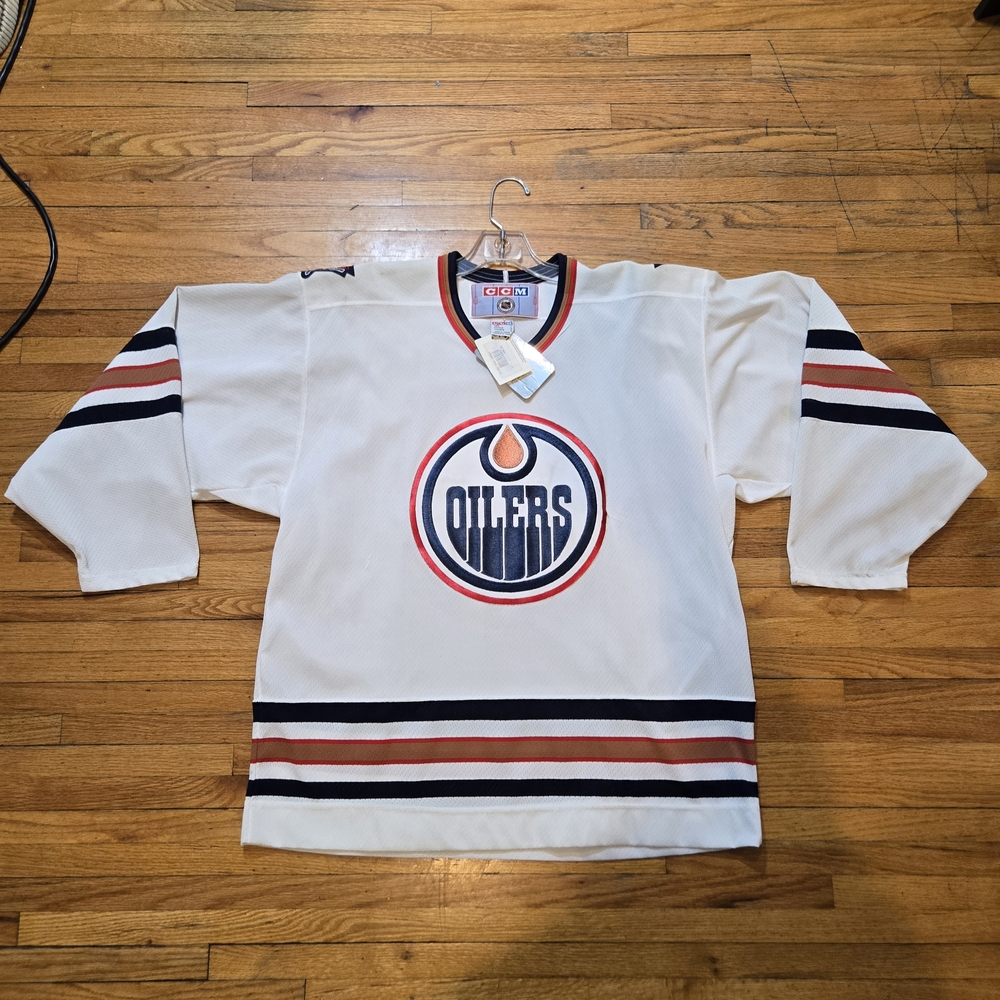 Vintage CCM 1990s Deadstock Edmonton Oilers White NHL Hockey Jersey XXL